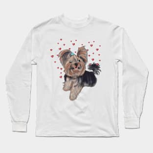 Yorkshire Terrier with hearts Long Sleeve T-Shirt